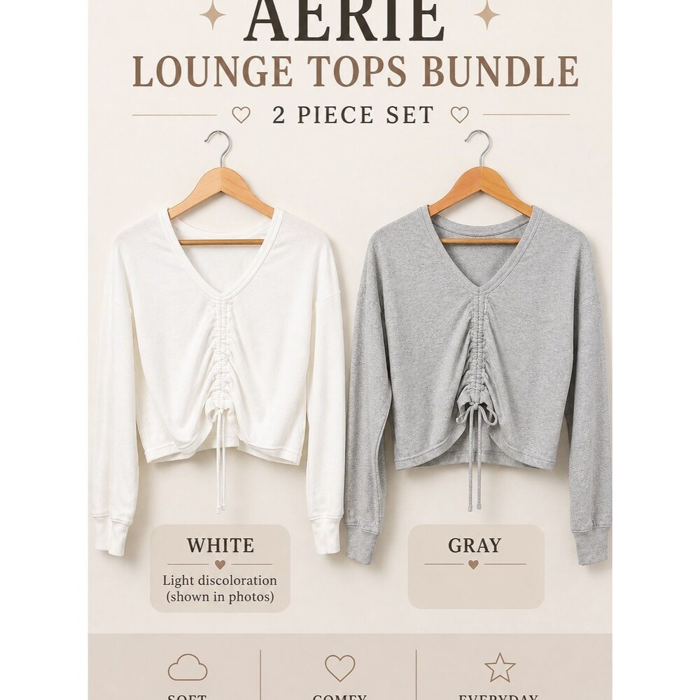 Aerie Lounge Tops Bundle 2pc Cropped Long Sleeve Soft Small